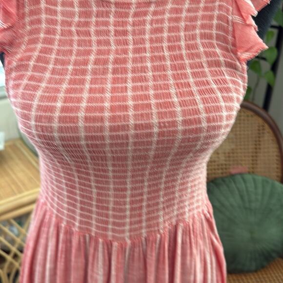 Free People Chambray Butterflies Washed Red White Striped Button Back Midi Dress - Picture 3 of 5